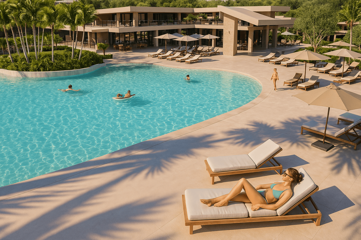 Areguá Forest — Piscina tipo playa y área de descanso